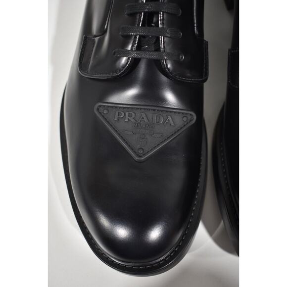 Prada Black Leather Triangle Logo Derby Loafer Lace Up Flat UK 11.5 US 12.5 main image 4